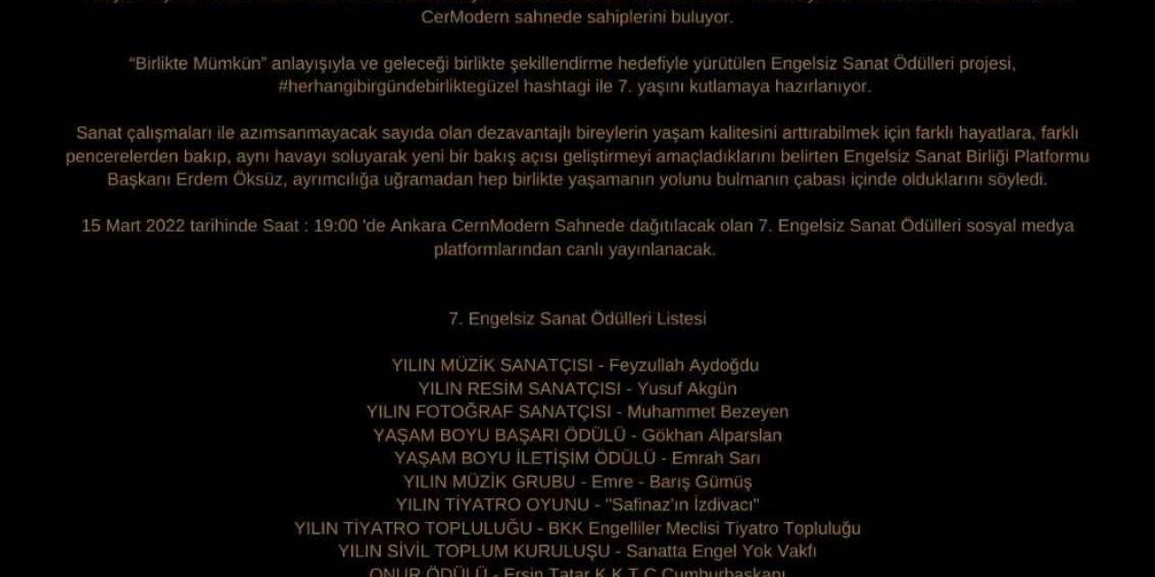 Engelsiz Sanat Ödülleri Ankara’da