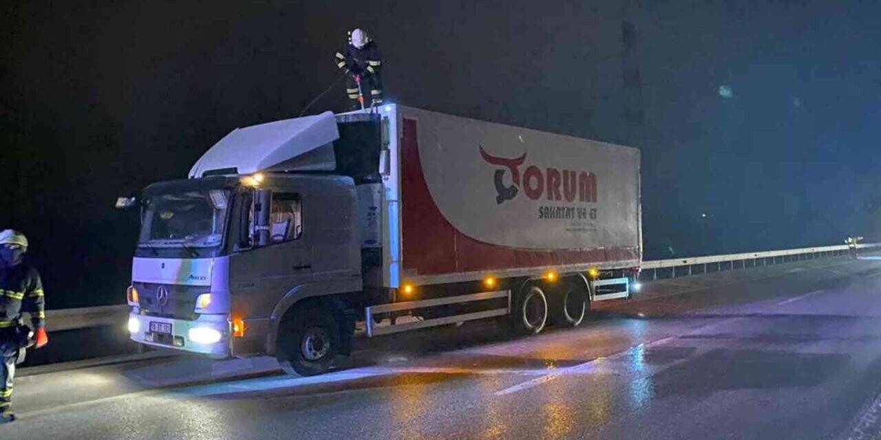 Sakatat ve et yüklü kamyonda yangın çıktı