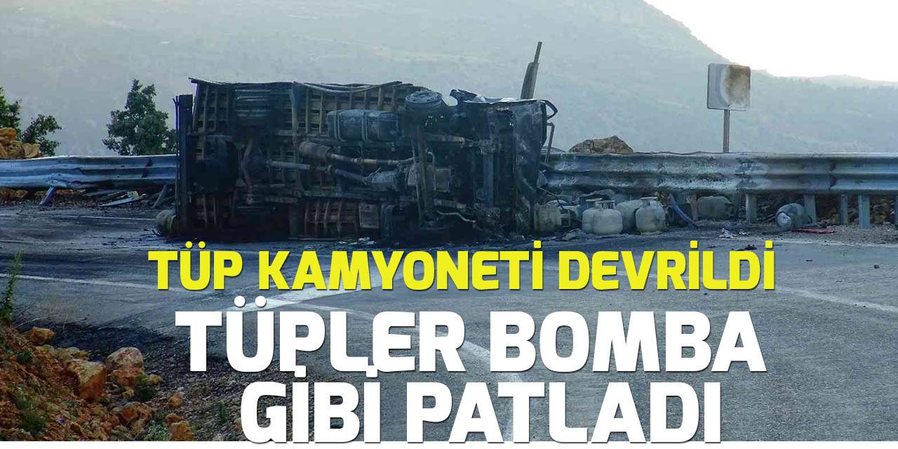 Devrilen kamyonetteki tüpler bomba gibi patladı: 2 yaralı