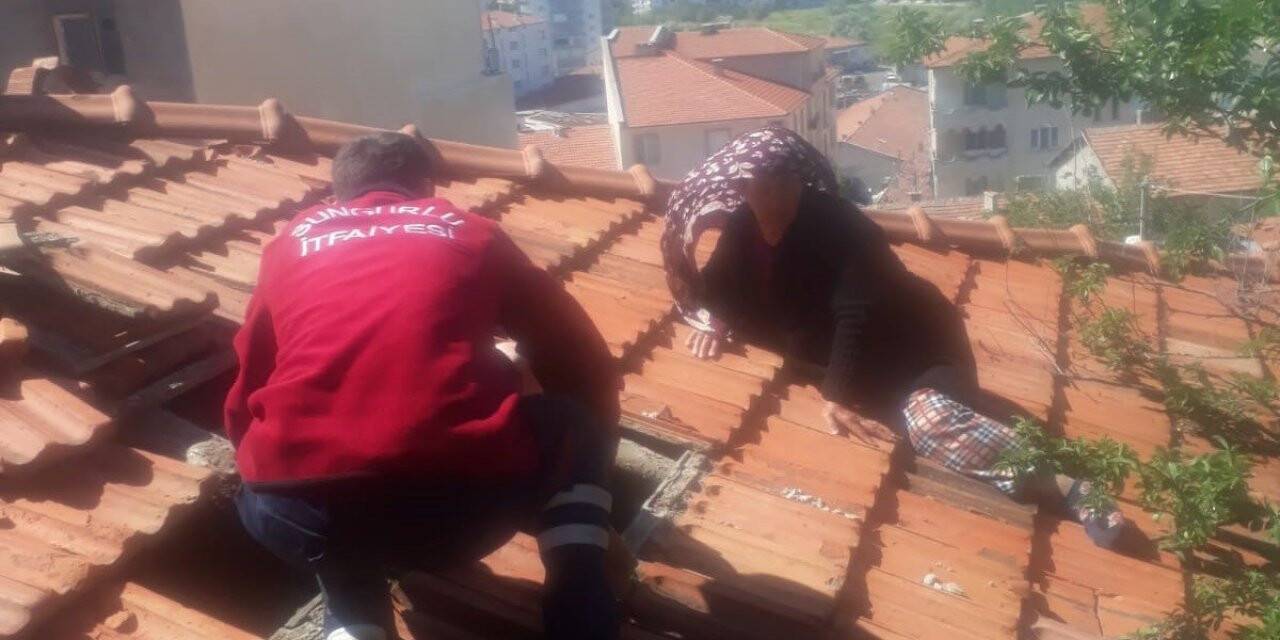 İlaçlama yapmak için çıktığı çatıda ayağını kırdı