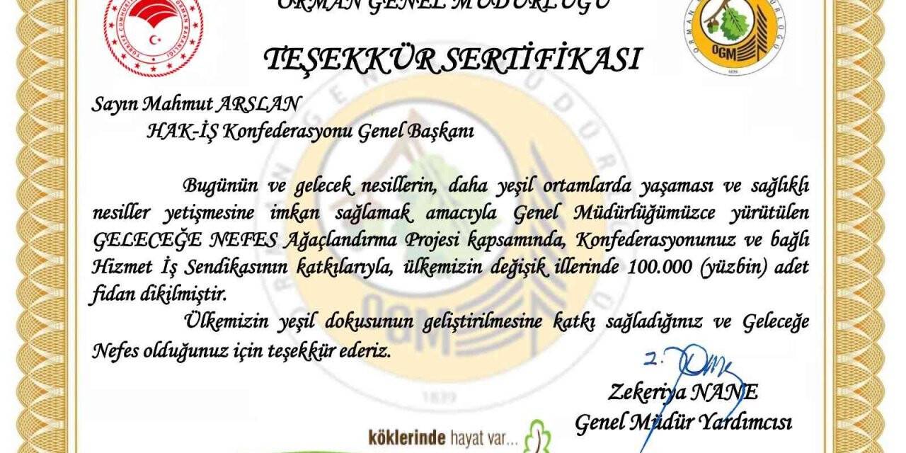 HAK-İŞ 100 bin fidanla geleceğe nefes oldu