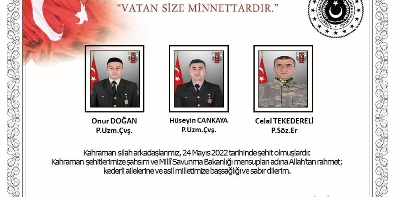 Milli Savunma Bakanı Akar’dan şehitler için taziye mesajı