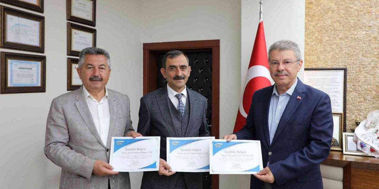 SGK’dan Kayseri Şeker’e teşekkür belgesi