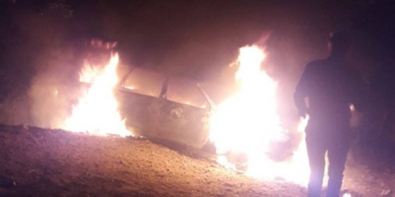 Ağaca çarpan otomobil, cayır cayır yandı