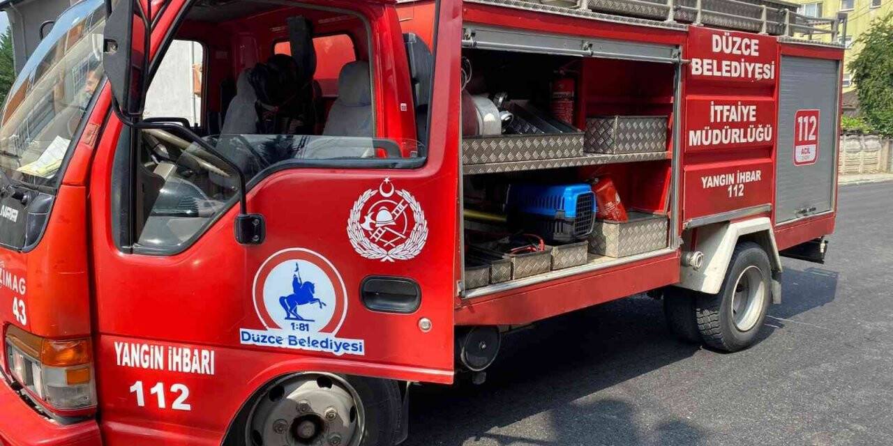 Minibüsün içinde sıkışan kediyi itfaiye kurtardı