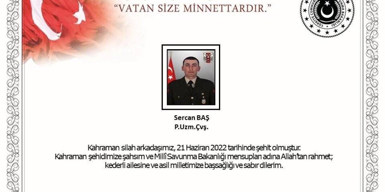 Pençe- Kilit Harekat bölgesinde bir asker şehit oldu