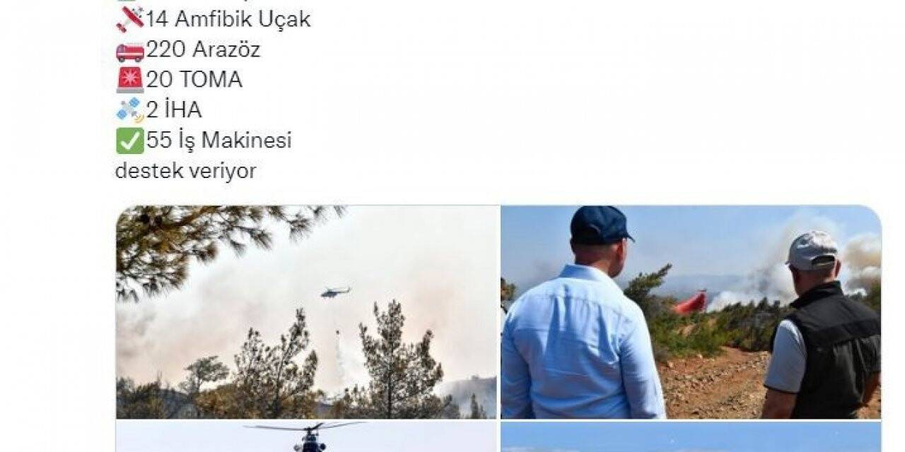 İçişleri Bakanlığı: “Marmaris’teki yangına 20 helikopter, 14 amfibik uçak, 220 arazöz ve 2 İHA destek veriyor”