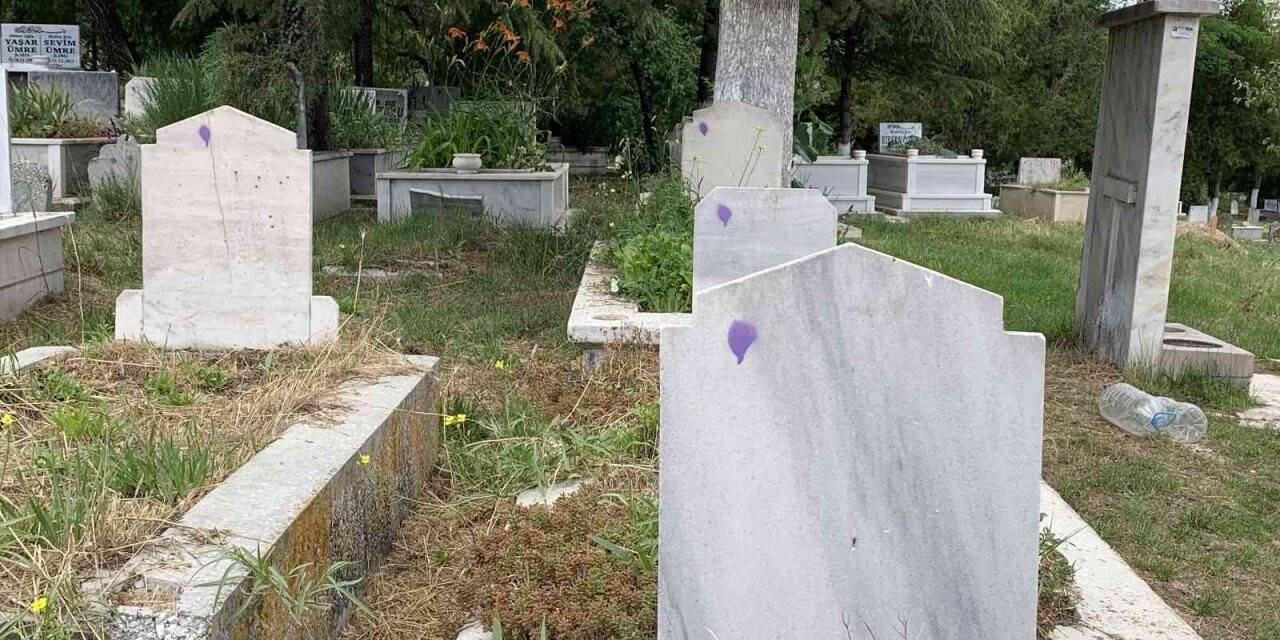Mezarlıkta merak uyandıran görüntü