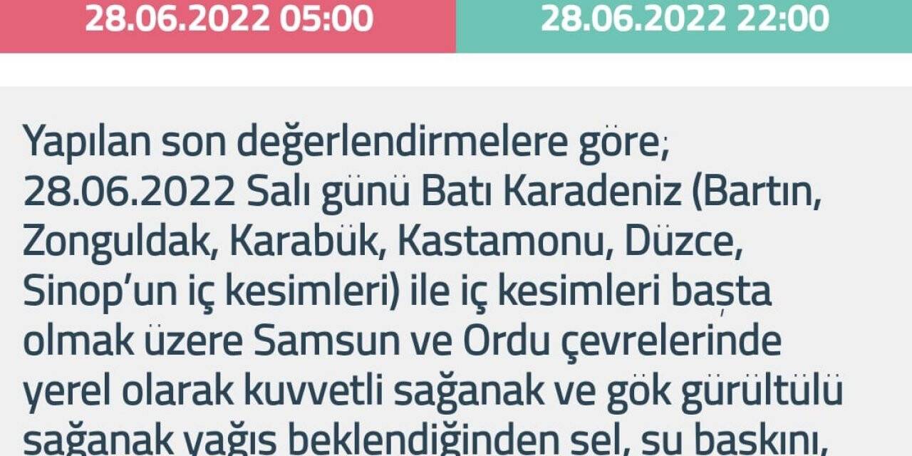 Batı Karadeniz ile Samsun ve Ordu için kuvvetli sağanak uyarısı
