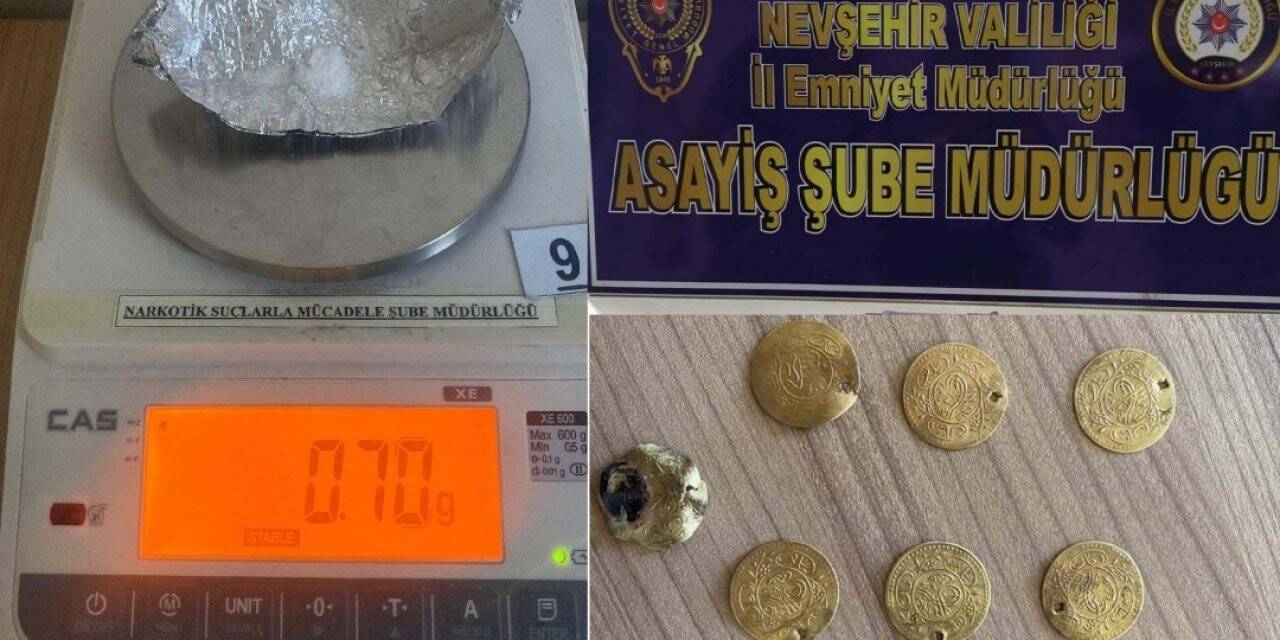 Şüpheli araçtan uyuşturucu ve tarihi eser çıktı