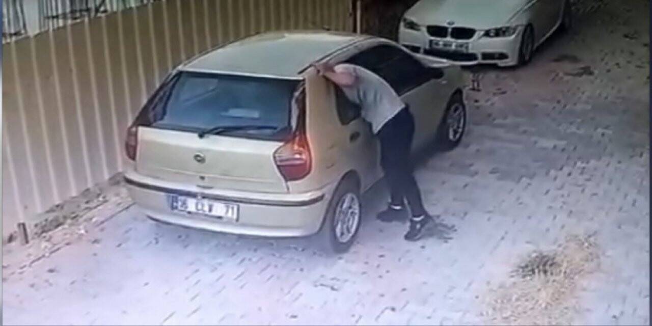 Bursa’da gözüne kestirdiği çantayı otomobilin camını patlatarak çaldı