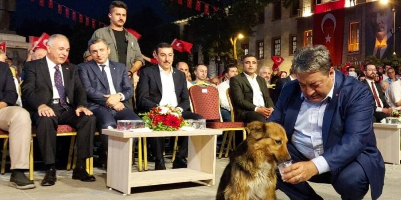 Fendoğlu, Malatya’nın maskot köpeğine su içirdi