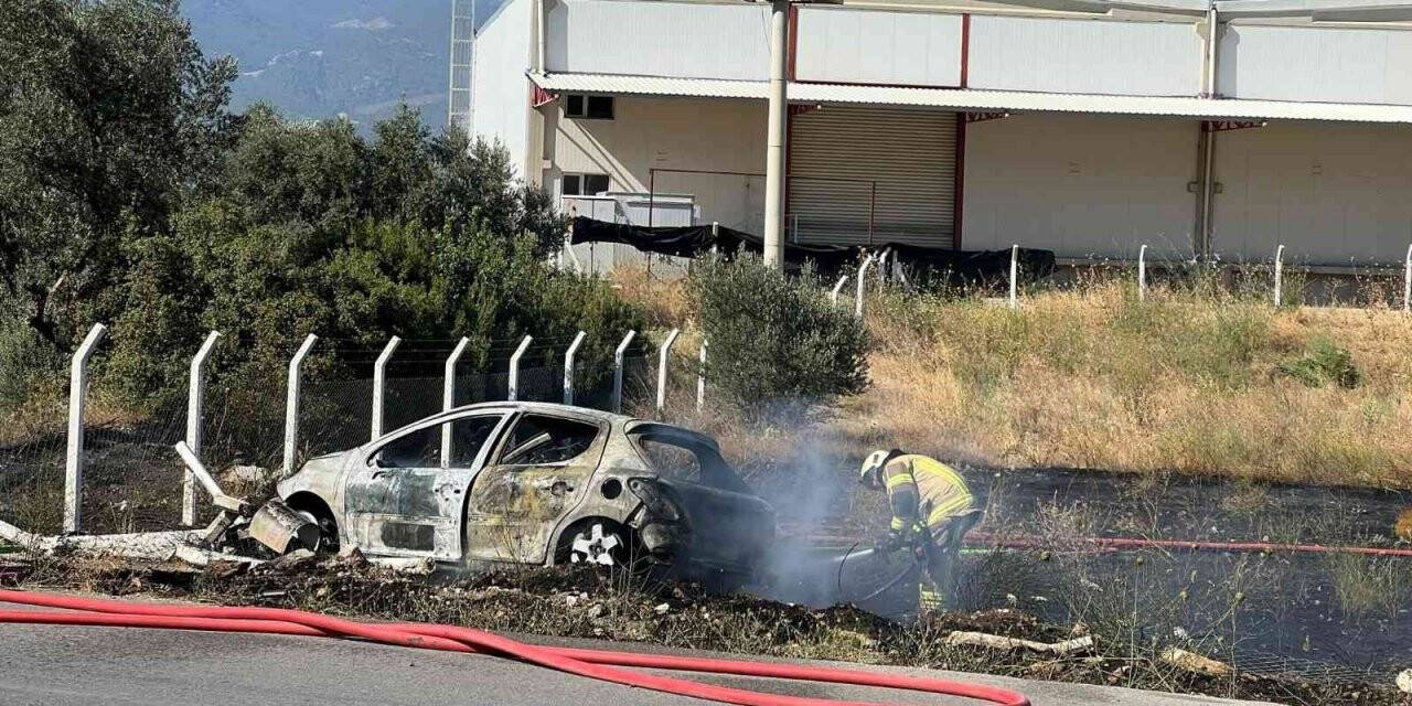 İzmir’de kaza yapan araçta çıkan yangın otluk alana sıçradı
