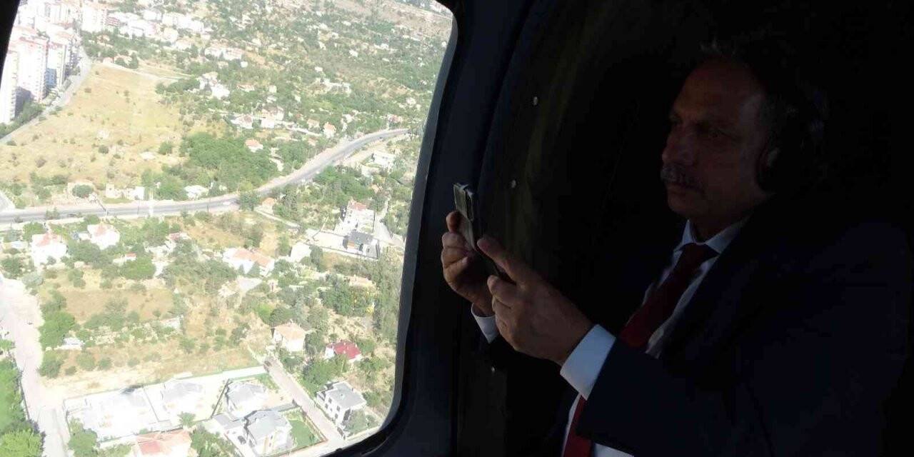 Başkan Yalçın Talas’ı helikopterden denetledi