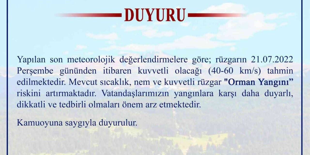 Bursa Valiliğinden orman yangını uyarısı