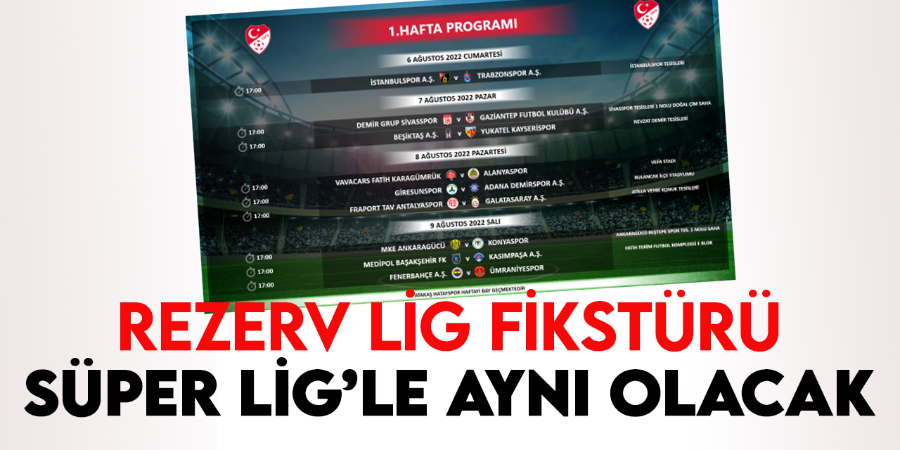 TFF Rezerv Lig'de 2 haftalık program açıklandı