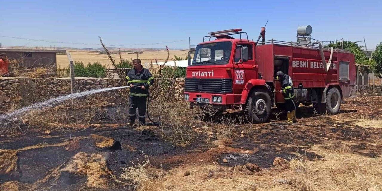 Bahçede çıkan yangında inek telef oldu