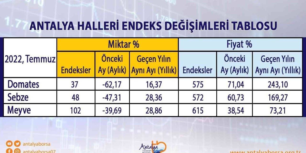 Antalya Ticaret Borsası Temmuz ayı hal endeksini açıkladı