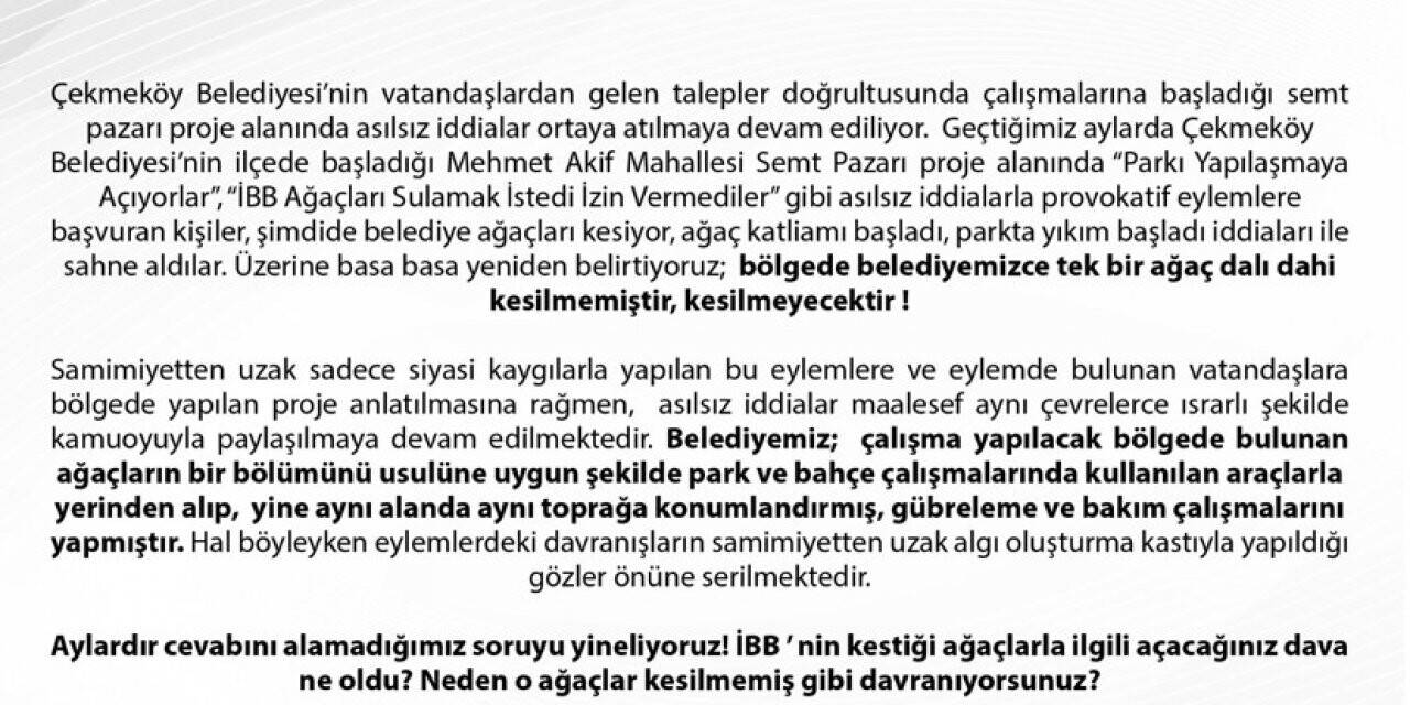 Çekmeköy Belediyesinden ‘ağaçlar kesiliyor’ iddialarına yalanlama