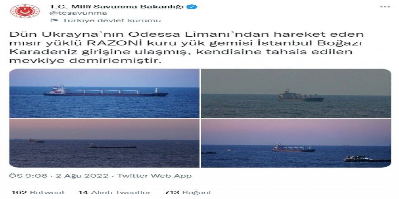 MSB: “RAZONİ kendisine tahsis edilen mevkiye demirlemiştir”