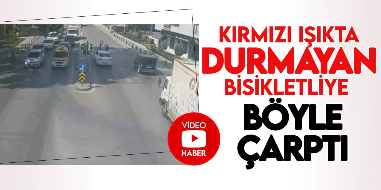 Konya'da kırmızı ışıkta durmayan bisikletliye otomobilin çarpması kamerada