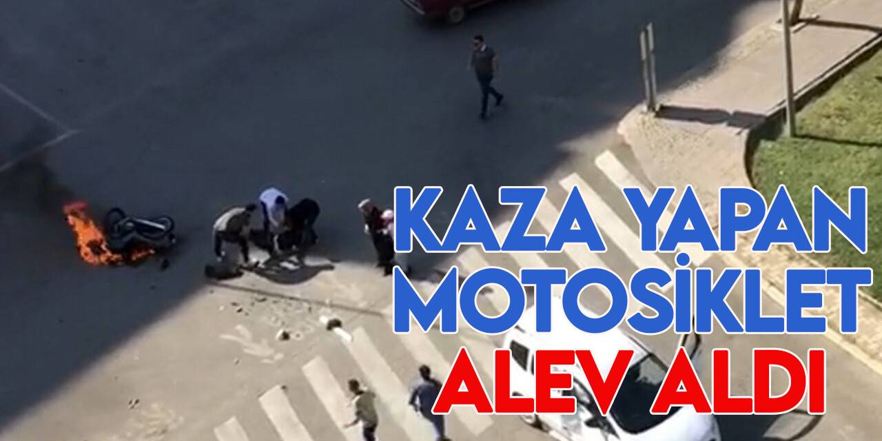 Konya'da kaza yapan motosiklet alev aldı