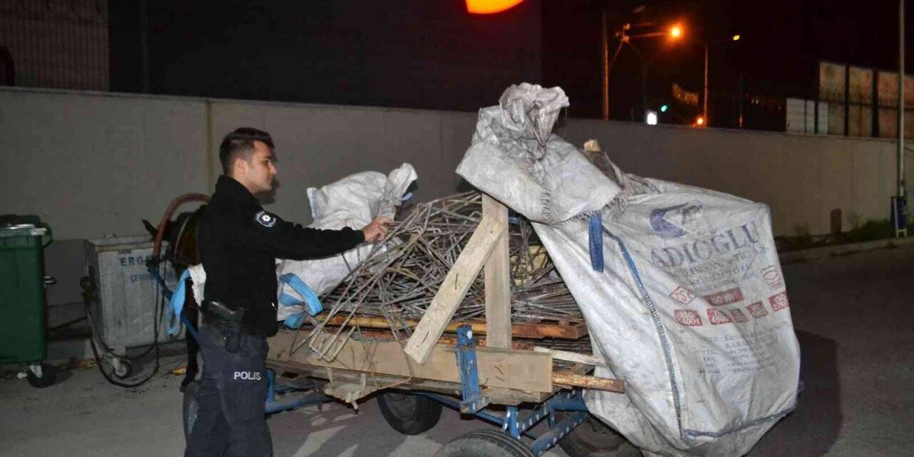 İnşaattan demir çalan at arabalı şüpheliler polisten kaçamadı