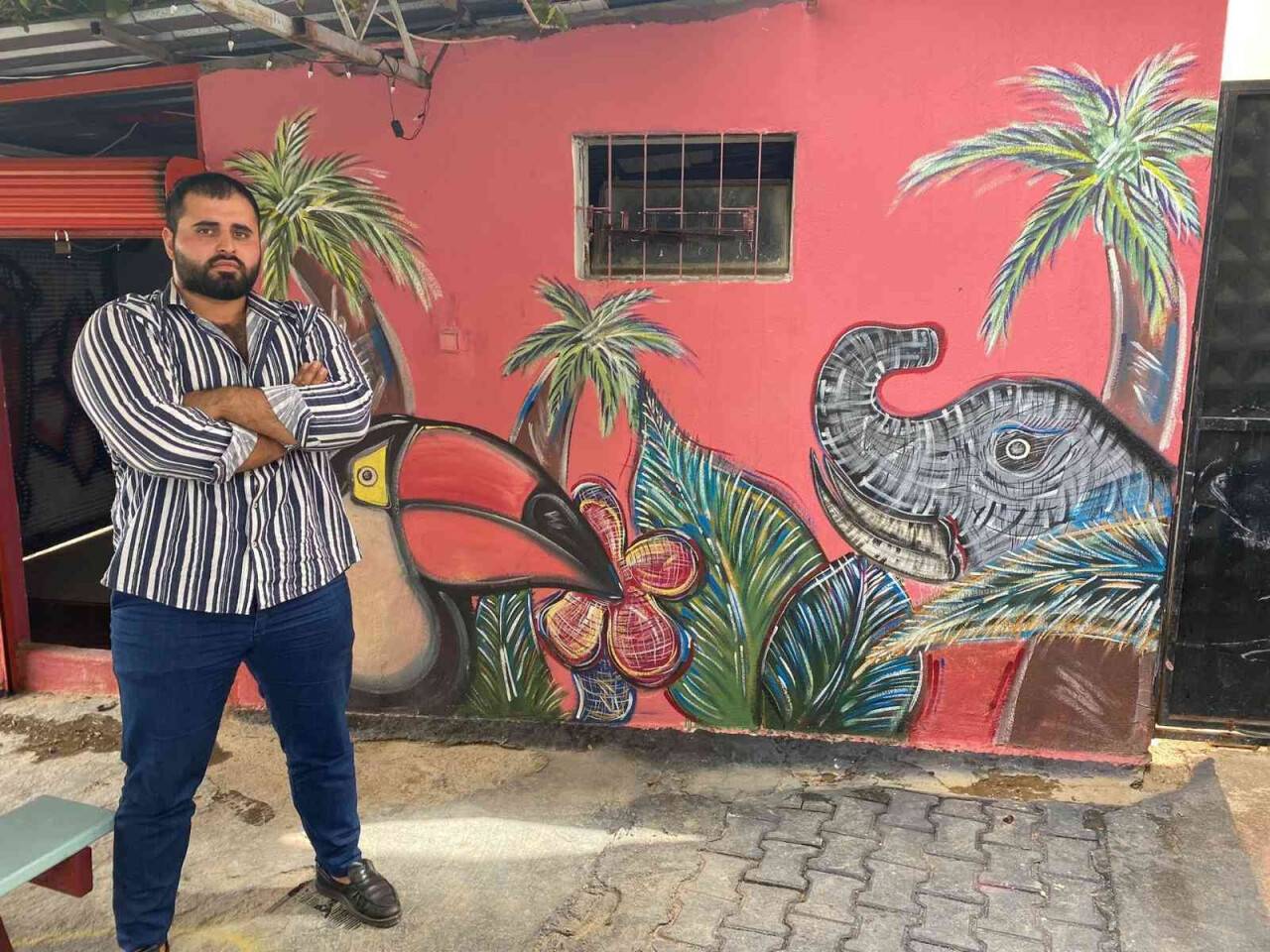 Doktor tavsiyesiyle ressam olan üniversiteli genç mahalleyi açık hava sergisine çevirdi