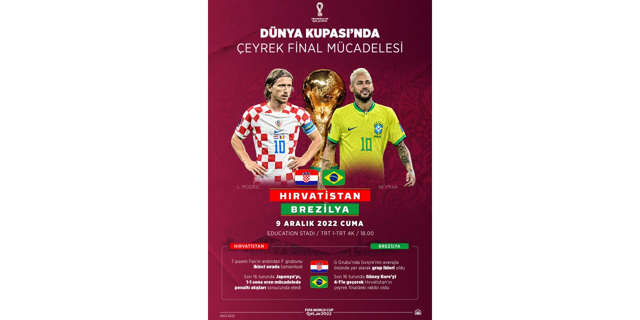 2022 Katar'da çeyrek final ilk maçında Hırvatistan ile Brezilya karşı karşıya