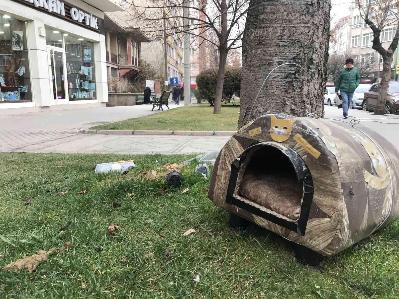 Eskişehir'de hayvan kulübesini çalınmaması için çelik telle ağaca bağlandılar