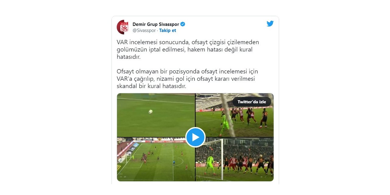 Sivasspor: “Hakem değil, kural hatasıdır”