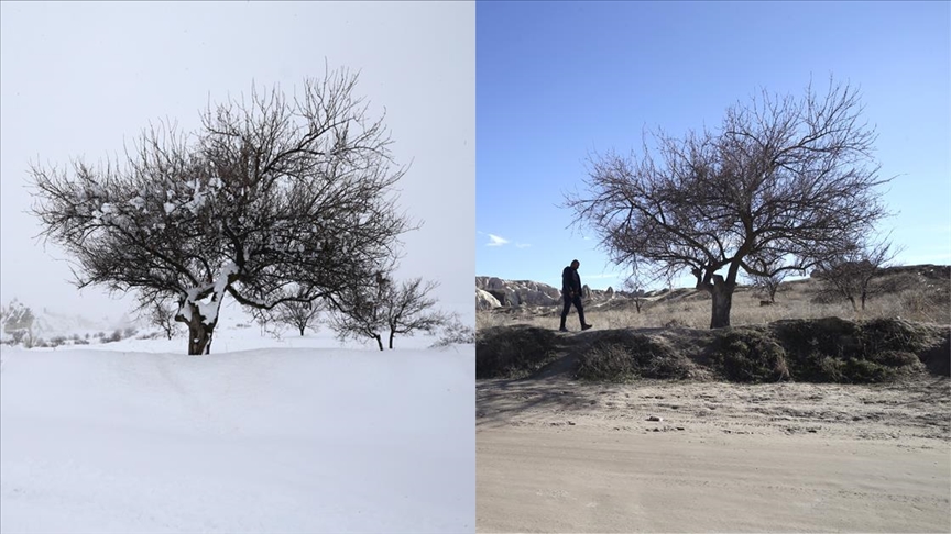 Kapadokya'da 1 yılda yaşanan kuraklık aynı açıdan çekilen görsellerde