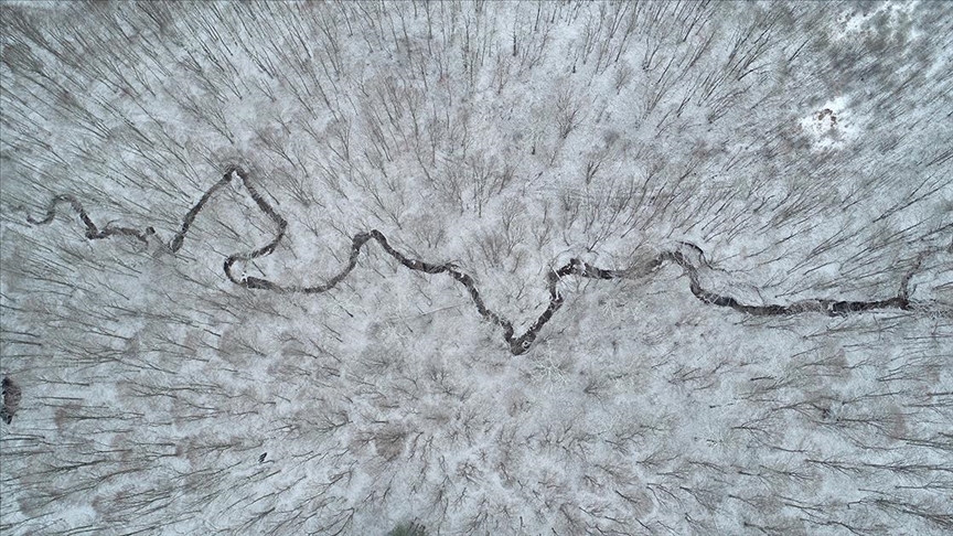 Karla kaplanan Istranca ormanları havadan görüntülendi