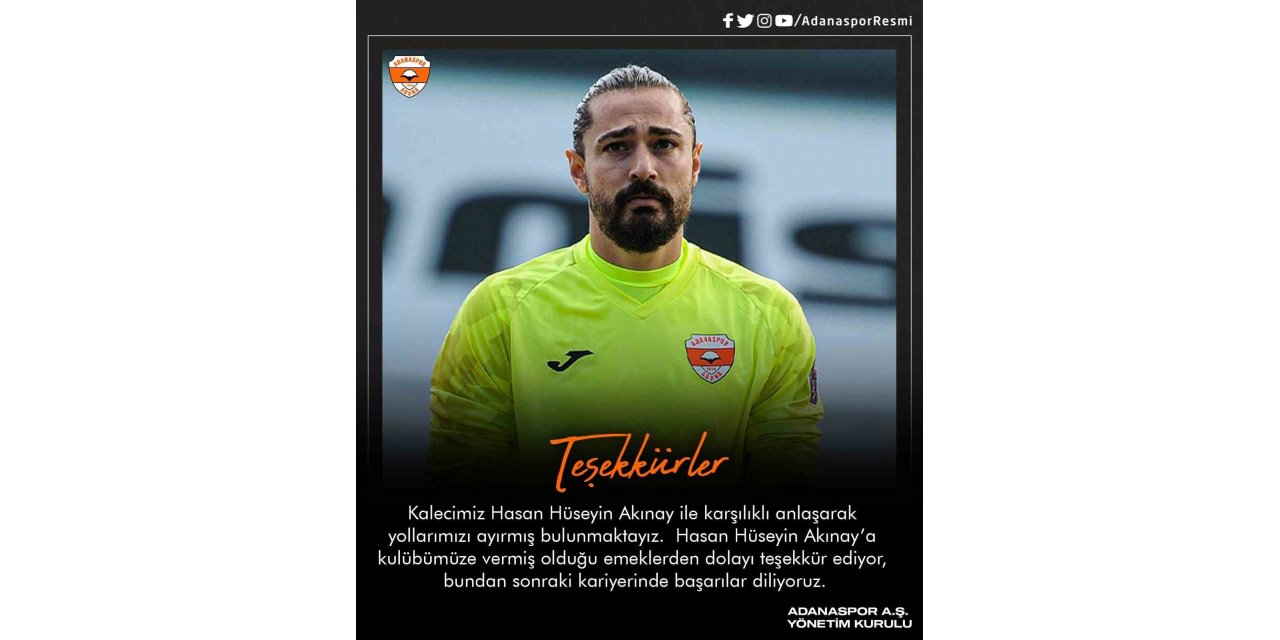 Adanaspor, kaleci Hasan Hüseyin Akınay ile yolları ayırdı