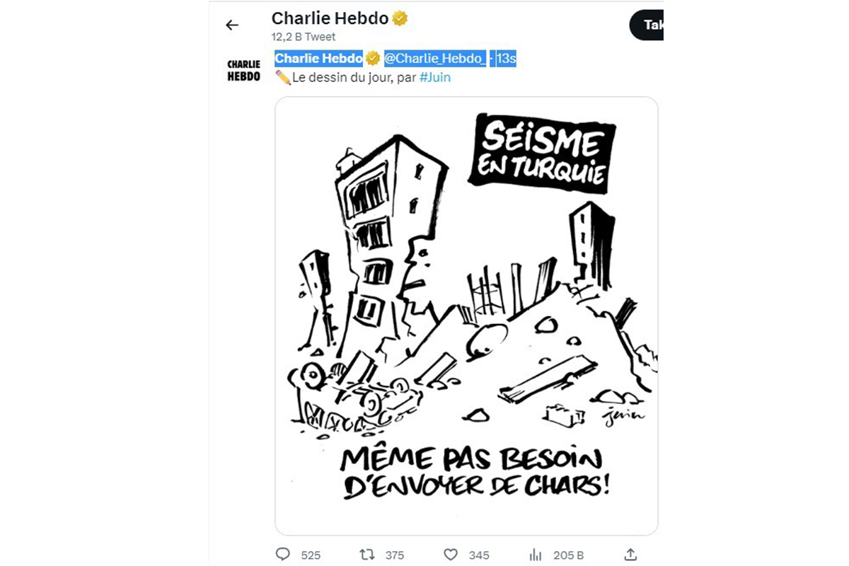 Charlie Hebdo, depremle alay etti