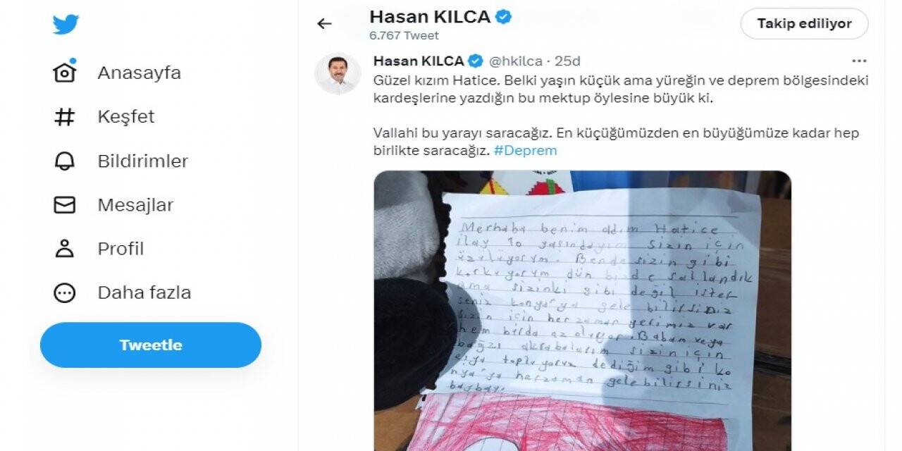 10 yaşındaki Hatice İlay'ın yazdığı mektup yürekleri ısıttı