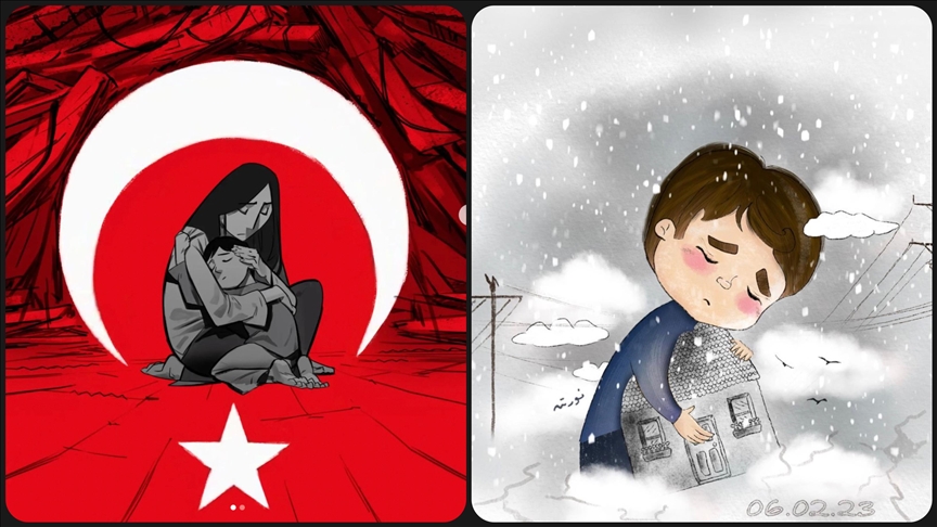 Ressamlar son çizimlerini Türkiye'deki depremzedeler için yaptı