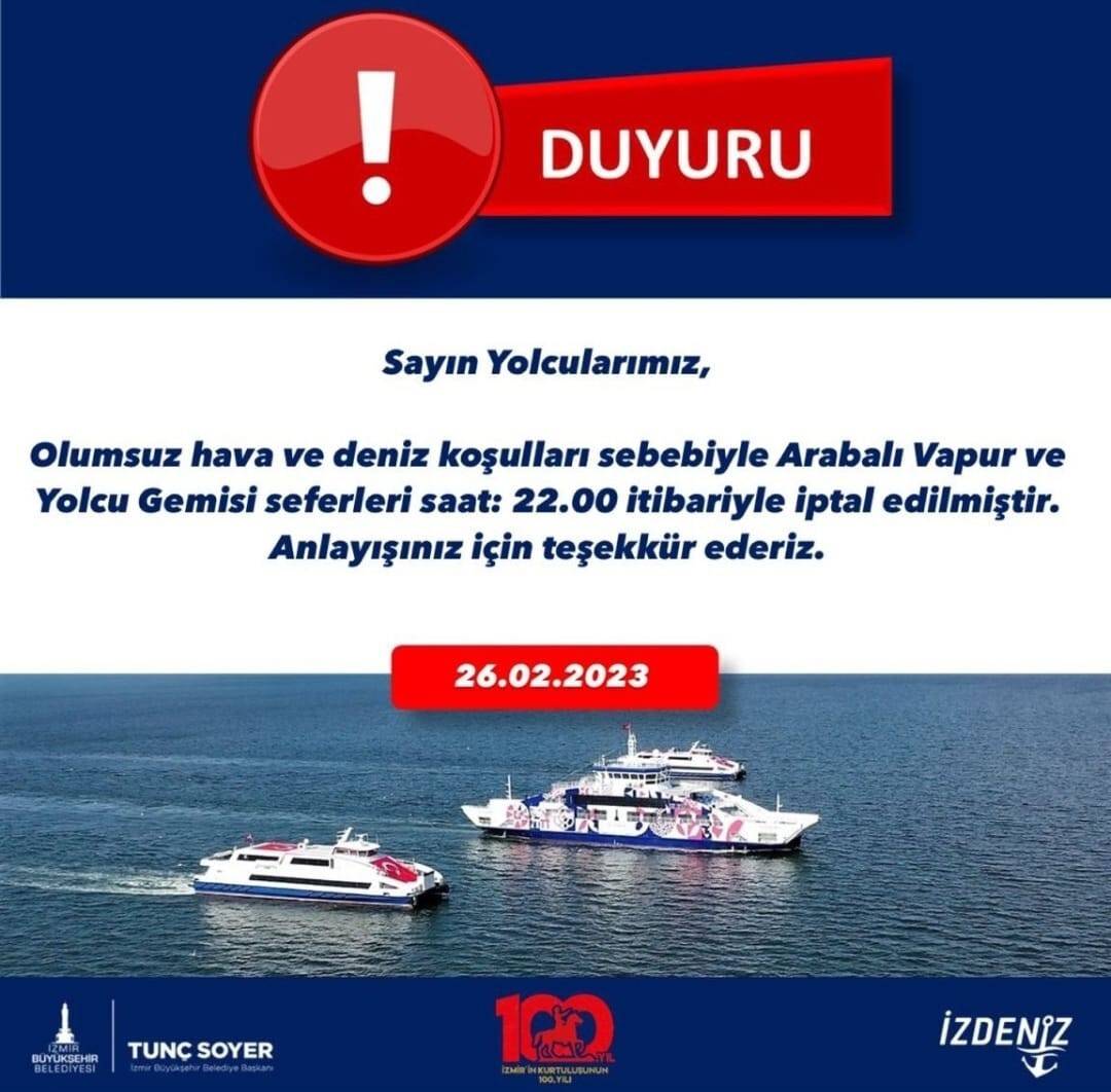 İzmir’de deniz ulaşımına fırtına engeli