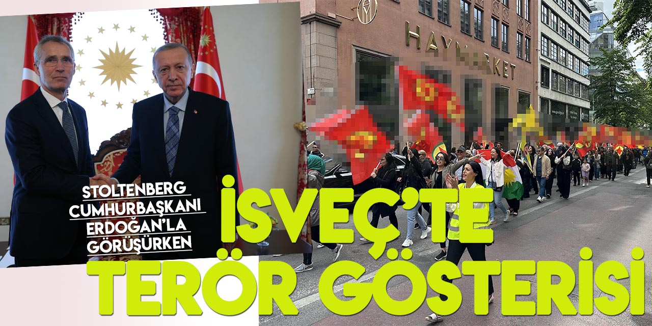 Cumhurbaşkanı Erdoğan, Stoltenberg'le görüşürken İsveç'te terör gösterisi