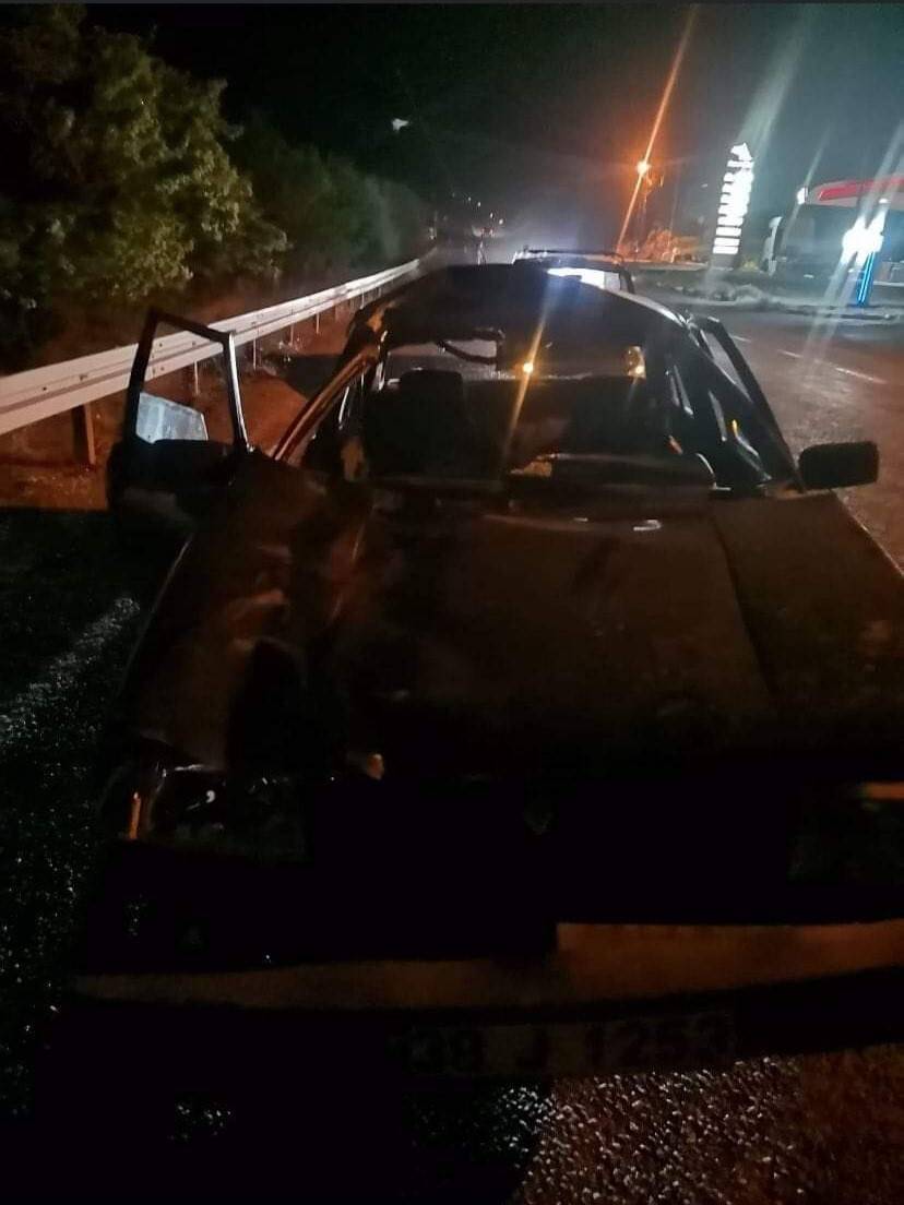 Otomobil yola fırlayan katıra çarptı