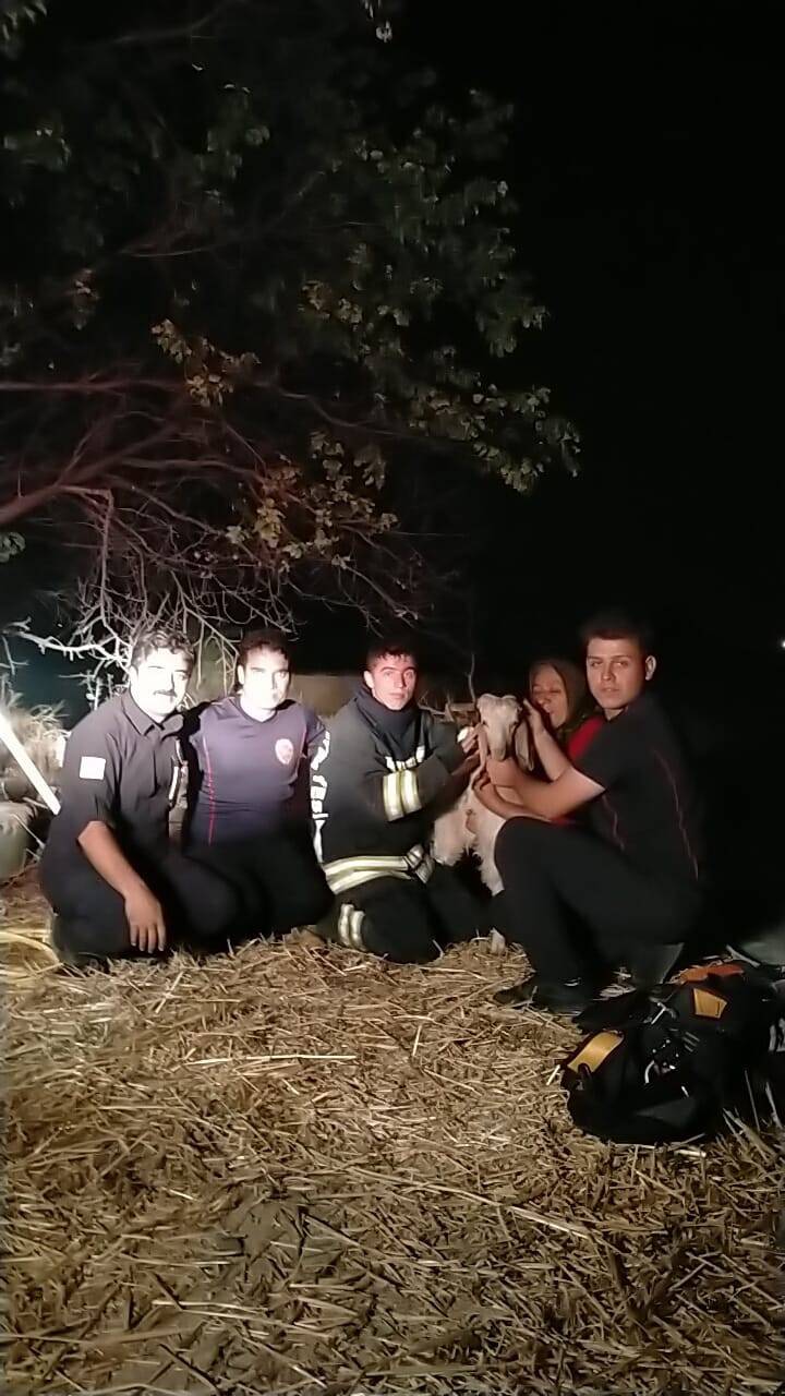12 metrelik kuyuya düşen keçisi kurtarılan kadından itfaiyecilere dua