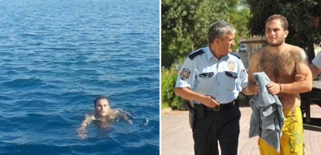 Hırsızlık şüphelisi yüzerek kaçmak istedi