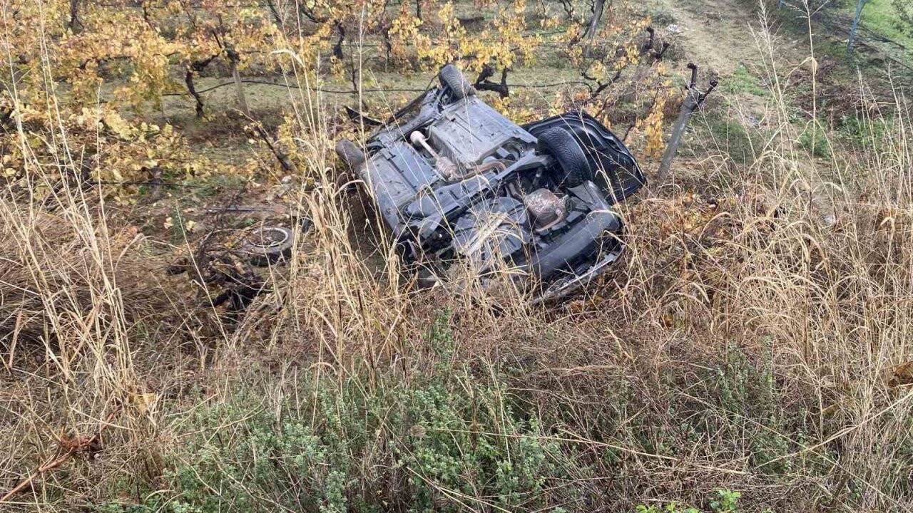 Manisa Alaşehir'de otomobil üzüm bağına uçtu: 2 yaralı