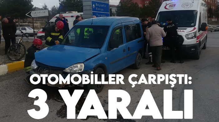 Konya'da otomobiller kavşakta çarpıştı: 3 yaralı