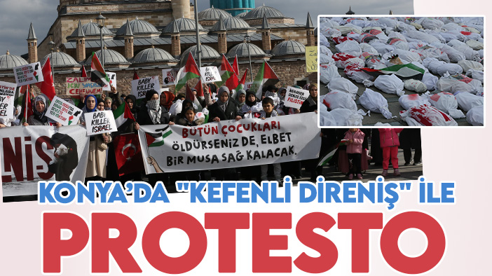 Konya'da İsrail'in Gazze saldırılarına "Kefenli Direniş" ile protesto