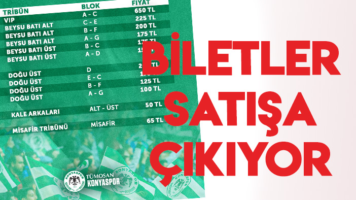 Konyaspor-Hatayspor maçı biletleri satışa çıkıyor