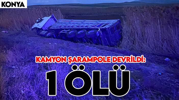 Konya'da kamyon şarampole devrildi: 1 ölü