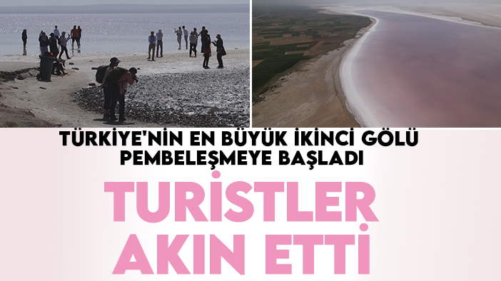 Konya'daki Türkiye'nin en büyük ikinci gölü pembeleşmeye başladı, turistler akın etti