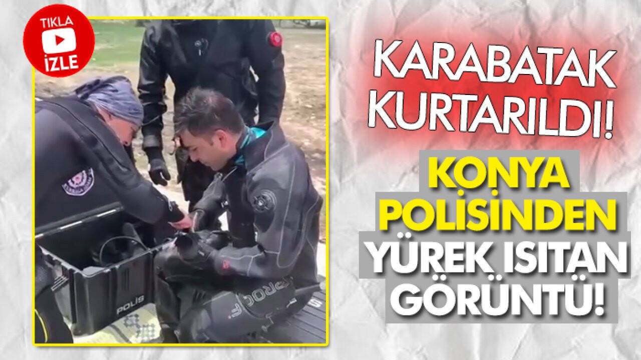 Konya polisinden yürek ısıtan görüntü! Karabatak kurtarıldı!