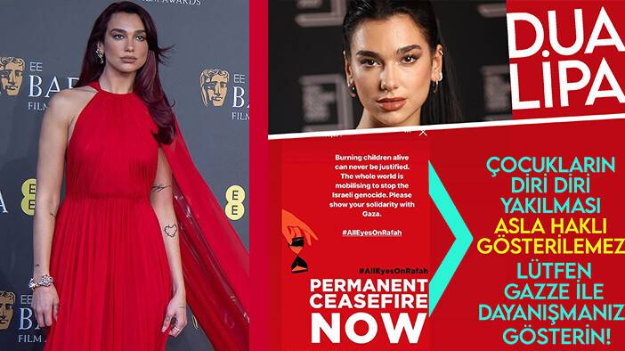 Dünyaca ünlü İngiliz şarkıcı Dua Lipa'dan Gazze için dayanışma çağrısı